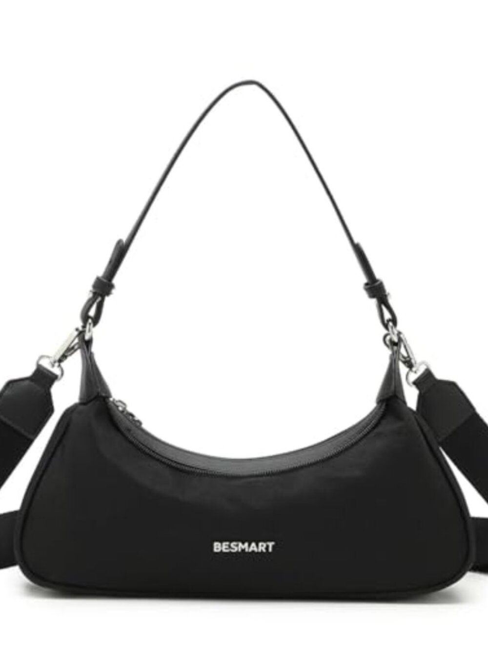 Nylon Crossbody Crescent Bag Lightweight Top Handle Purse Removable Strap